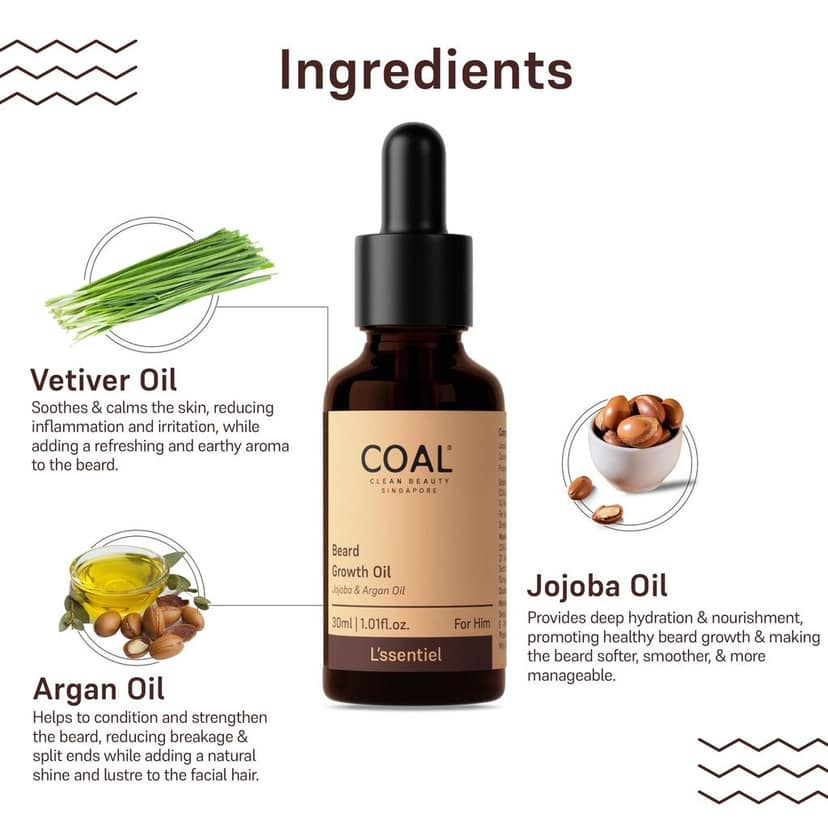 COAL Clean Beauty Beard Growth Oil with Jojoba & Argan Oil | Makes Patchy Beard Thicker, Denser & Voluminous | Men | All Beard Types | 30ml view 3