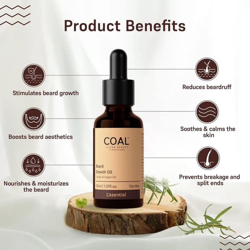 COAL Clean Beauty Beard Growth Oil with Jojoba & Argan Oil | Makes Patchy Beard Thicker, Denser & Voluminous | Men | All Beard Types | 30ml view 4