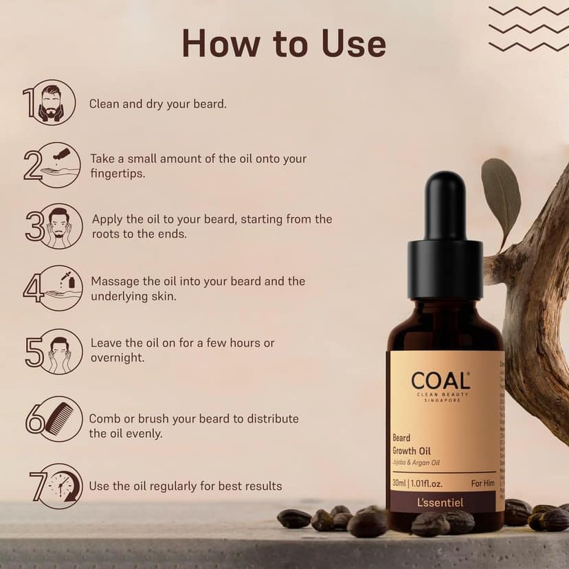 COAL Clean Beauty Beard Growth Oil with Jojoba & Argan Oil | Makes Patchy Beard Thicker, Denser & Voluminous | Men | All Beard Types | 30ml view 5