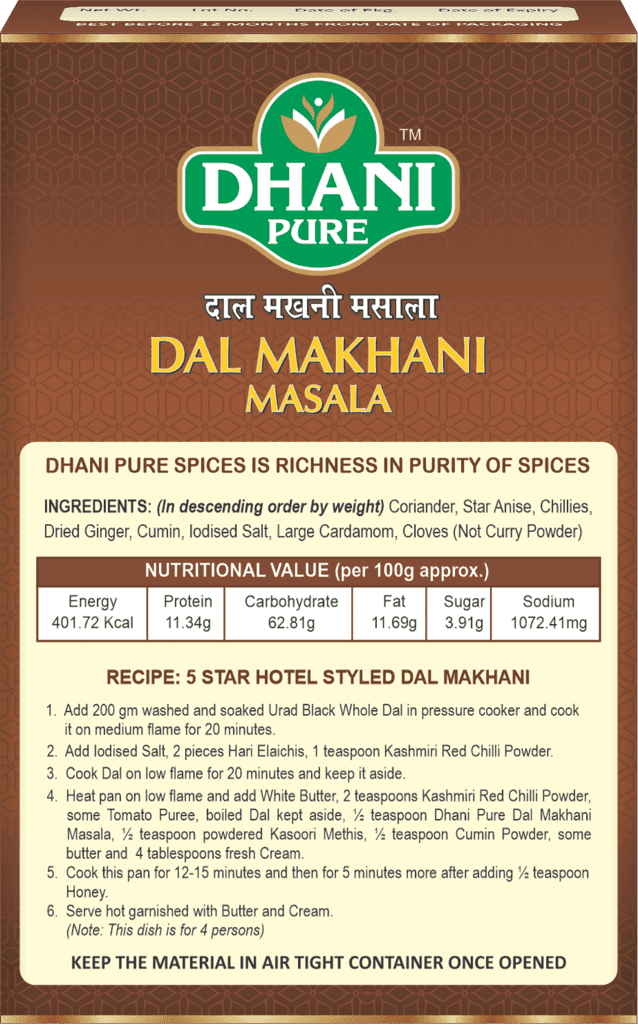 Dhani Pure Dal Makhani Masala Box, 100g view 2