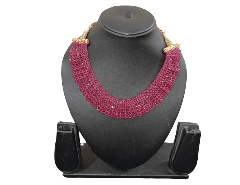 Ruby Red Bead Choker Set - Elegant Statement Piece view 3