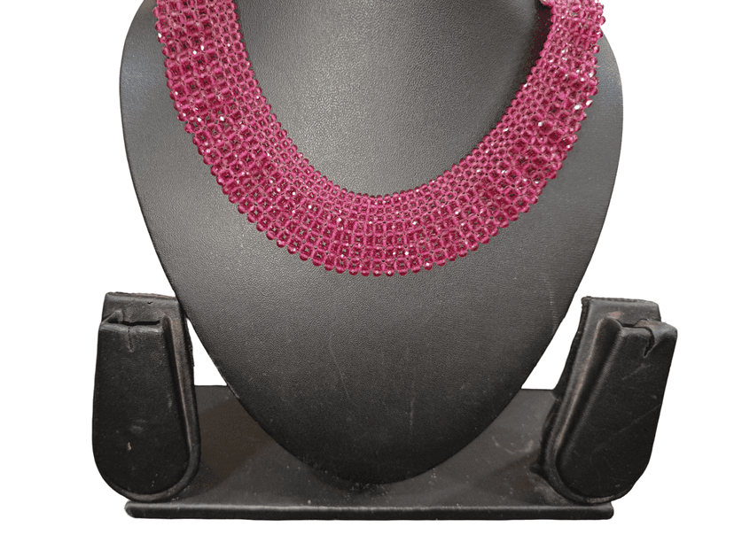 Ruby Red Bead Choker Set - Elegant Statement Piece view 4
