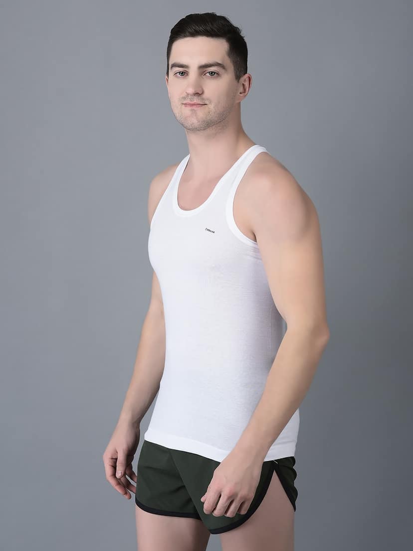Men's White Pack of 2 Solid Combed Cotton Shrinkless Vest view 2