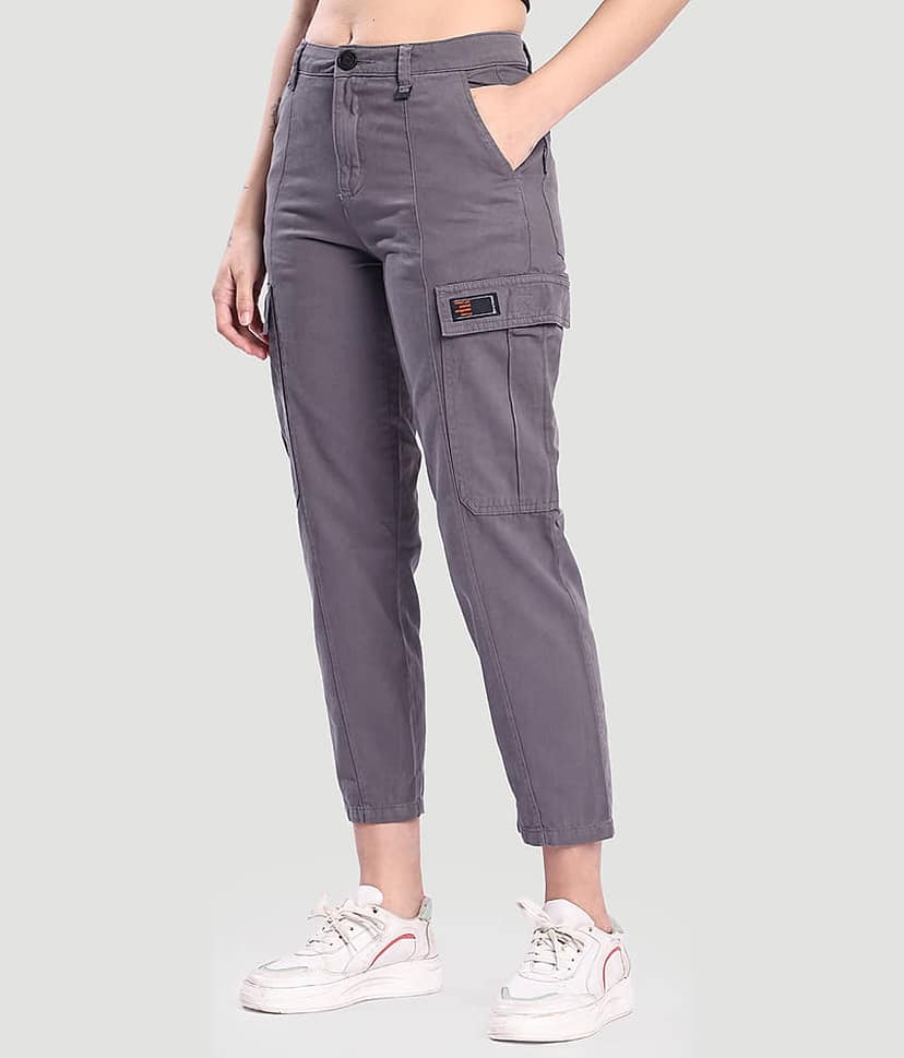 Bene Kleed Women Cotton Cargos Trousers ( Grey )