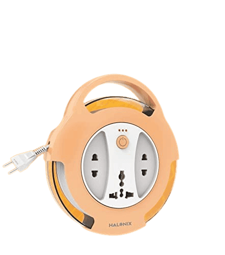 Crystaline Retractable Extension Cord with Universal Socket, Shock Proof Body,Led Indicator, 4 Meter Cord (Orange)