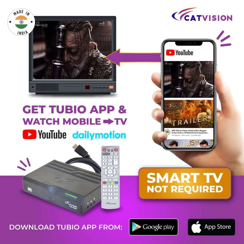 Catvision Free to Air HD Set Top Box | 115+ TV Channels Lifetime Free | Watch YouTube on TV | DD FreeDish WiFi Set Top Box | HDMI Cable+Deluxe Remote view 2
