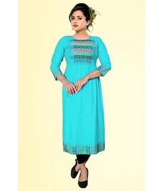 haya fashion - Light Blue Rayon Women's Straight Kurti ( Pack of 1 )