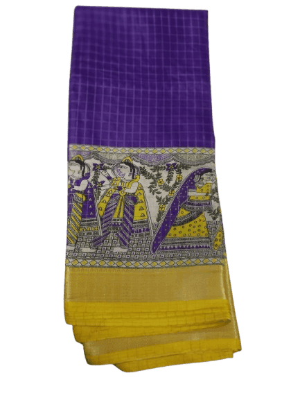 Purple Handloom Cotton Saree With Madhubani Print Work And Blouse Piece