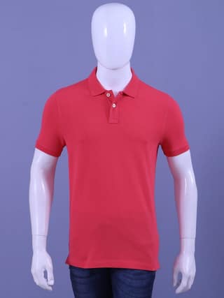 Men's Dark Pink Enzyme Finish Solid Polo T-Shirt