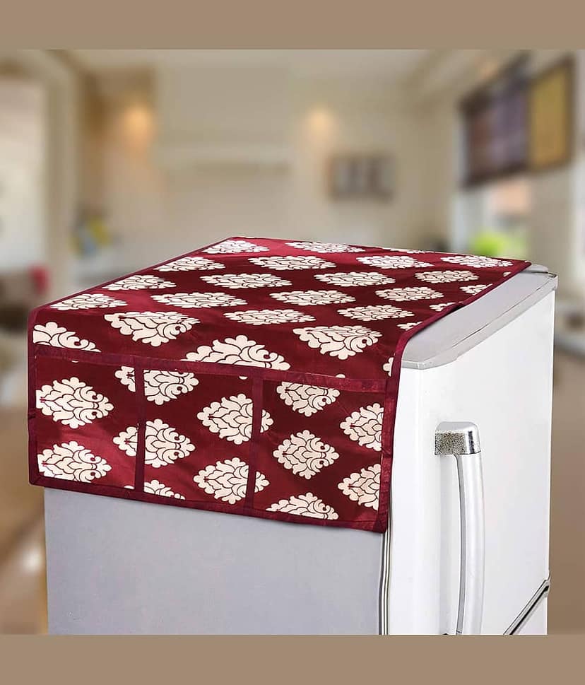 Polyester Fridge Top Cover 55x97 Cm (Pack of 1) - Maroon
