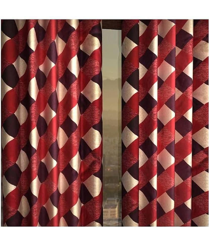 Phyto Home Floral Semi-Transparent Eyelet Long Door Curtain 9 ft Pack of 4 -Red view 2