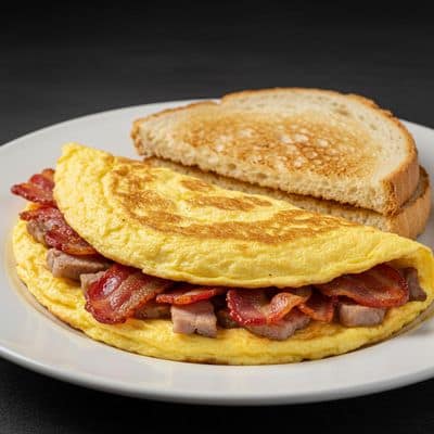Pork Bacon Omelette with Bread Toast