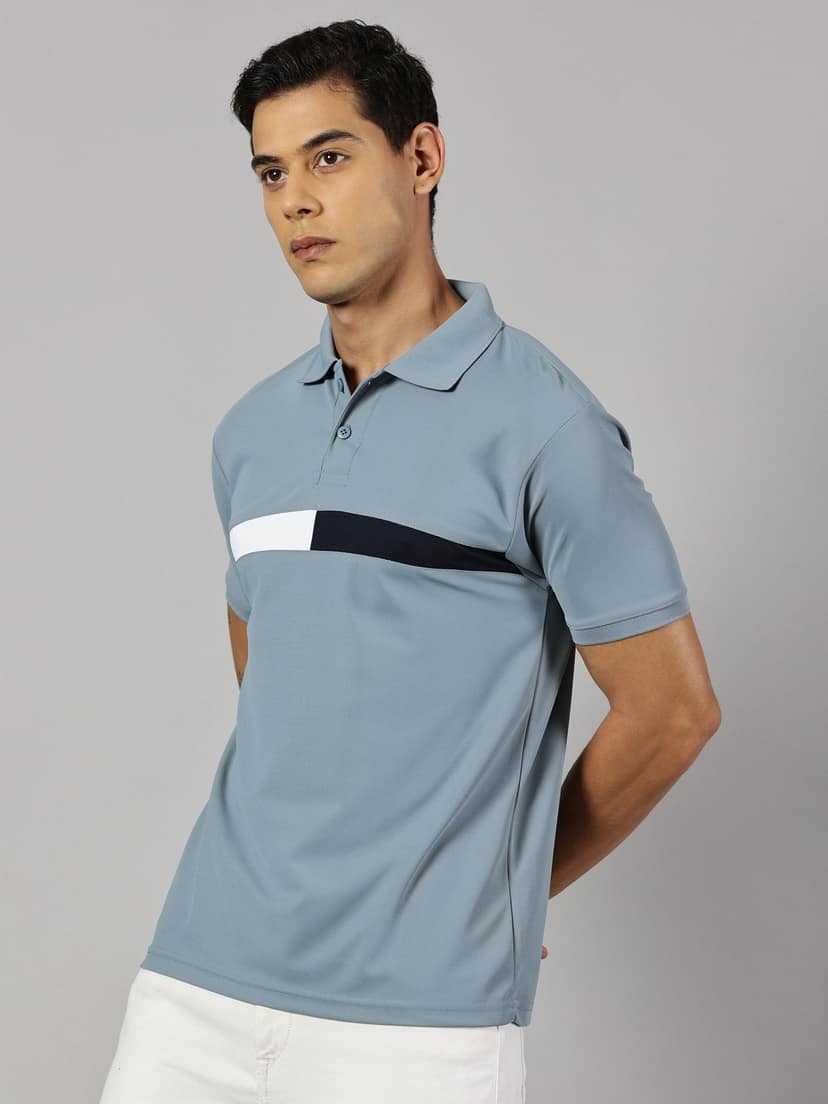 Dry-fit Grey Striped Polo view 4