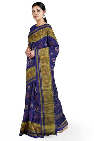 Garvi Gurjari (A Gujarat Govt Enterprise Women Blue Shaded Handloom Single Ikat Silk Patola Saree (GGCSIKS141)
