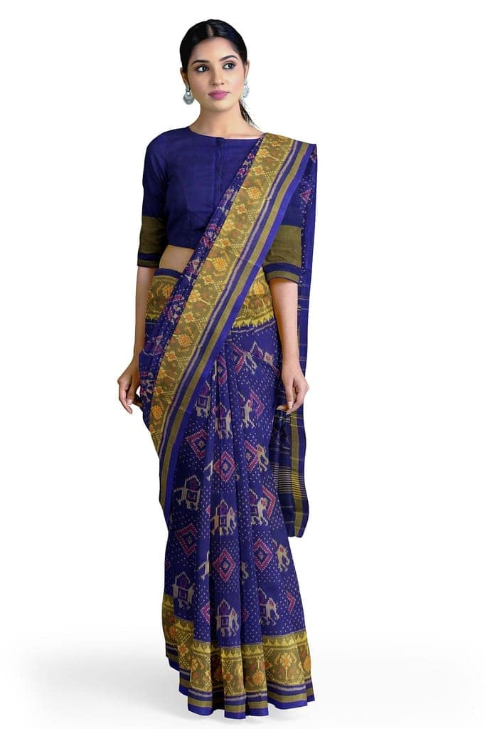 Garvi Gurjari (A Gujarat Govt Enterprise Women Blue Shaded Handloom Single Ikat Silk Patola Saree (GGCSIKS141) view 2