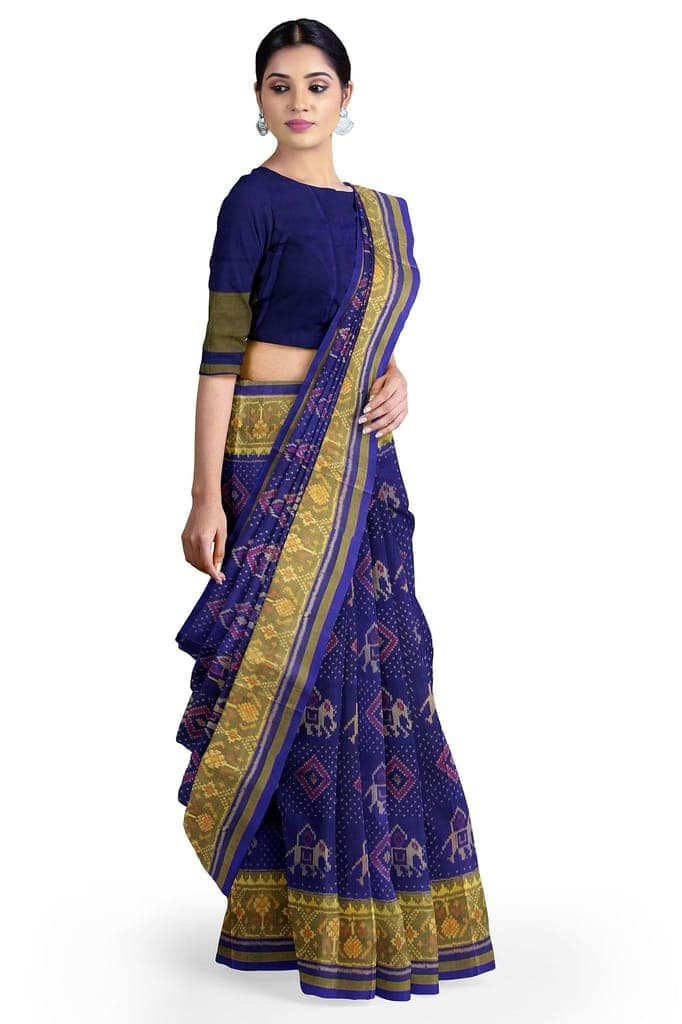 Garvi Gurjari (A Gujarat Govt Enterprise Women Blue Shaded Handloom Single Ikat Silk Patola Saree (GGCSIKS141) view 3
