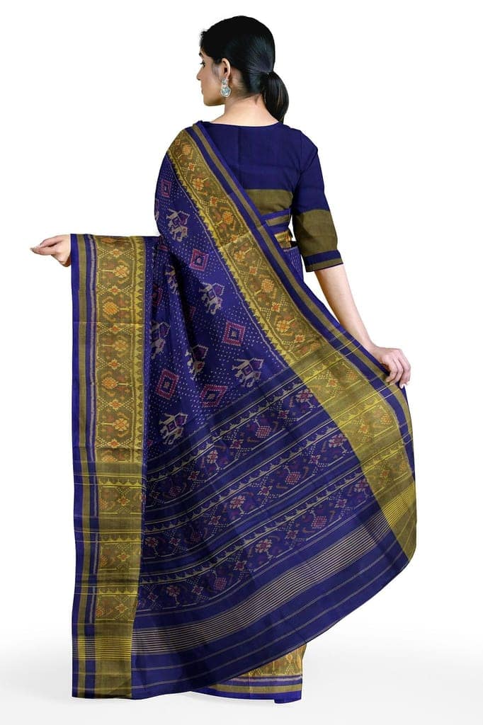 Garvi Gurjari (A Gujarat Govt Enterprise Women Blue Shaded Handloom Single Ikat Silk Patola Saree (GGCSIKS141) view 4