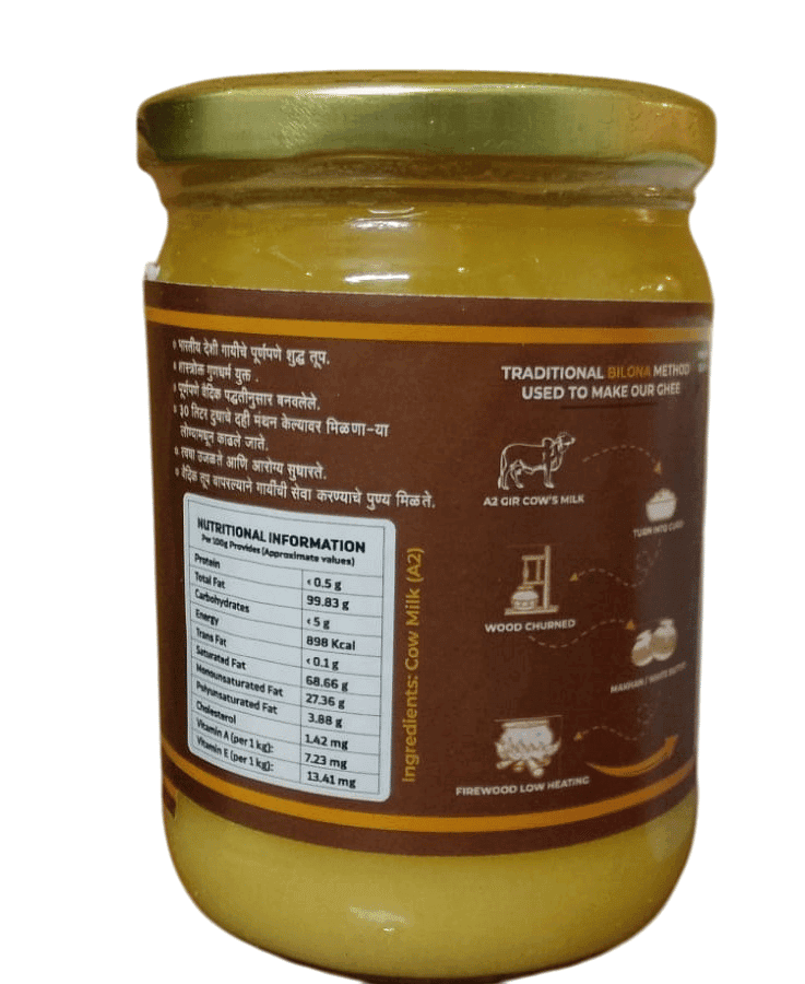 A2 Gir Cow Bilona Ghee Churned Method Glass Jar 500 ml view 3