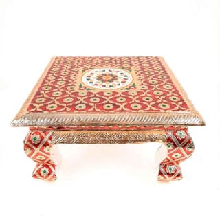 Shri Vankal Maa Art - Handcrafted Minakari Flower Designed Chowki Wood (Multicolor) 12 Inch for Weddings/Pooja/Temple