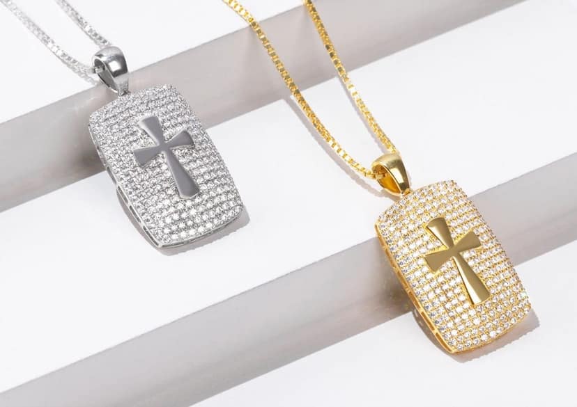 Diamond Cross Dog Tag Pendant