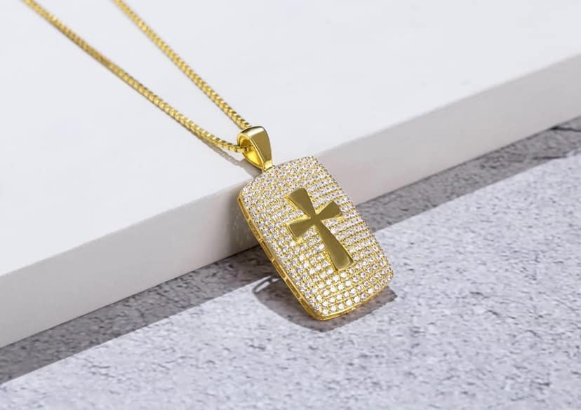 Diamond Cross Dog Tag Pendant view 5