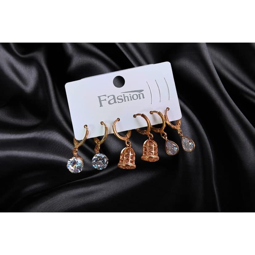 Jewelryklub Combo Of 3 Pairs Of American Diamond Earrings Rose Gold Plated Huggie Hoops For Girls Women