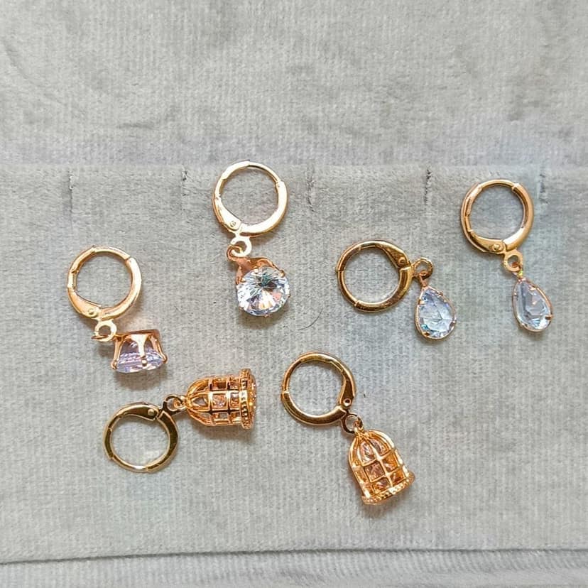 Jewelryklub Combo Of 3 Pairs Of American Diamond Earrings Rose Gold Plated Huggie Hoops For Girls Women view 5