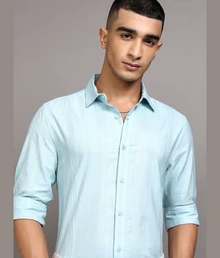 Ketch 100% Cotton Slim Fit Striped Full Sleeves Men's Casual Shirt - Blue ( Pack of 1 )