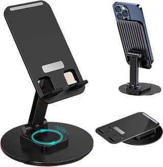 360° Rotation Adjustable Mobile Holder & Foldable Tablet Stand for Desk, Universal Height Angle Adjustable Phone Stand for Office & Travel (Black)