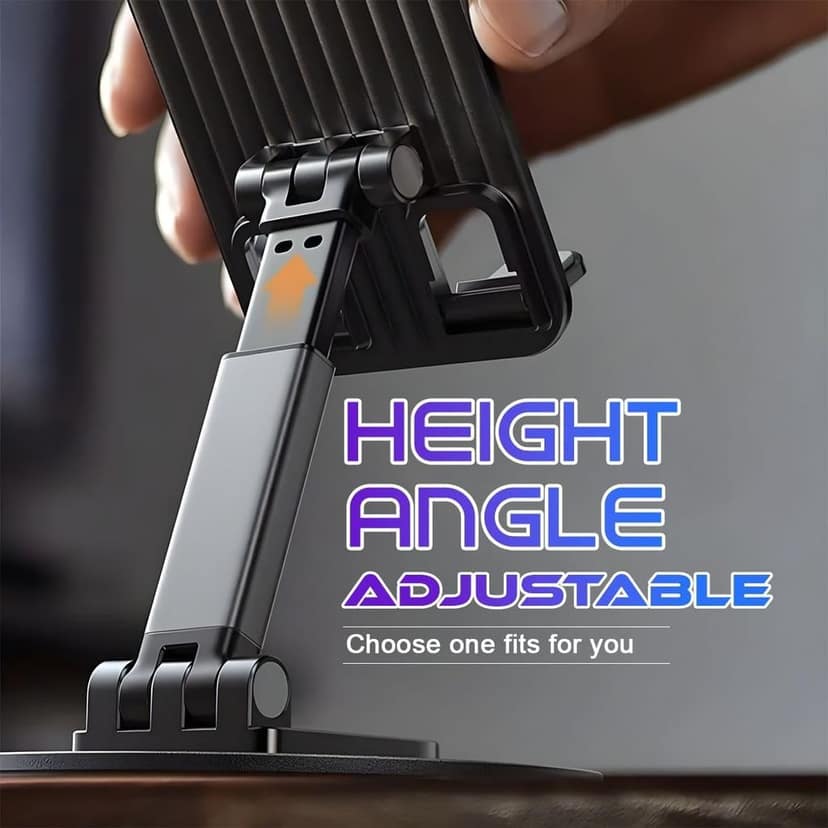 360° Rotation Adjustable Mobile Holder & Foldable Tablet Stand for Desk, Universal Height Angle Adjustable Phone Stand for Office & Travel (Black) view 4
