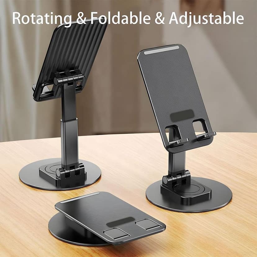 360° Rotation Adjustable Mobile Holder & Foldable Tablet Stand for Desk, Universal Height Angle Adjustable Phone Stand for Office & Travel (Black) view 5