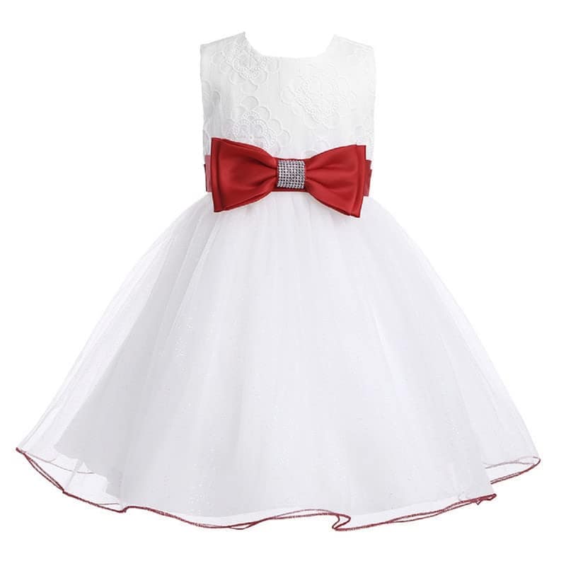 Wish littlle Baby Girl's White Flower Net A-Line Fit and Flare Knee Length Dress