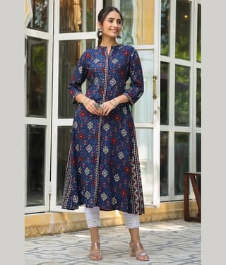 Juniper - Indigo Rayon Women's Front Slit Kurti ( Pack of 1 )