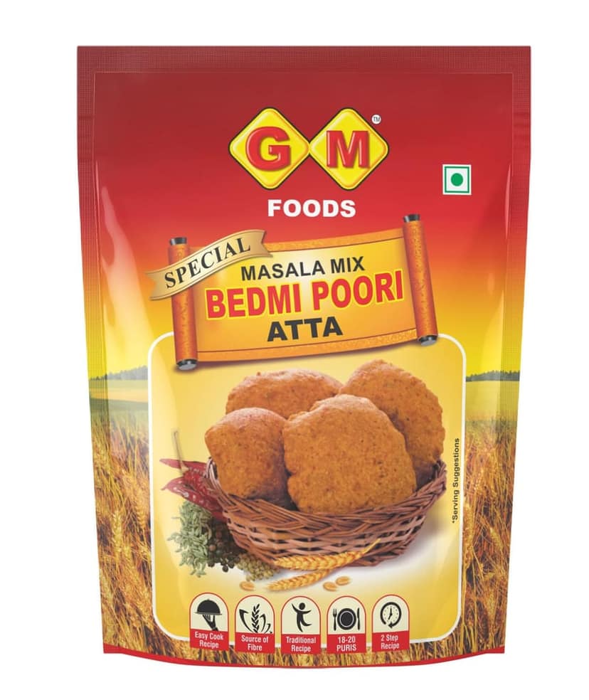 GM Foods Bedmi Puri Atta Mix Each 400 Gram | Ready to Cook Urad Dal & Wheat Flour Mix | Instant Masala Puri for Authentic North Indian Breakfast | Atta for Soft & Crispy Bedmi Poori