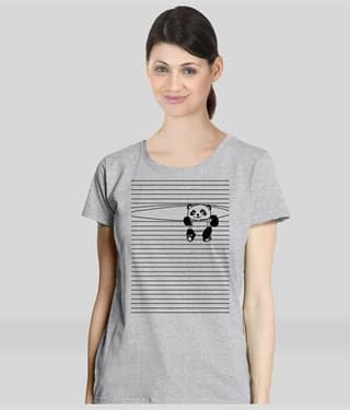 Neo Garments Women Cotton Striped Regular Fit Round Neck T-Shirt ( Grey )