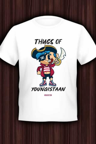Thugs of Youngistaan - Quirky Graphic Printed Mens Cotton T-Shirt White