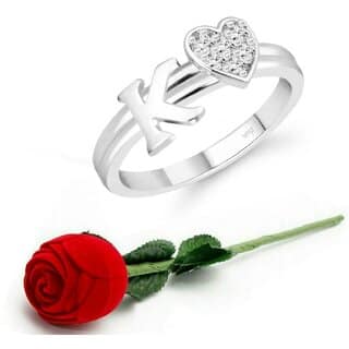VFJ cz alloy Rhodium plated Valentine collection Initial"K"Letter with heart ring