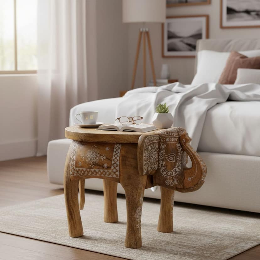Wooden Handmade Bedside Stool / Table Home Decor Showpiece view 2
