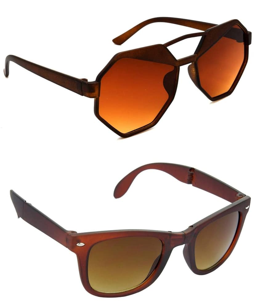 HRINKAR Unisex Round Sunglasses Brown Frame, Brown Lens (Medium) - Pack of 2