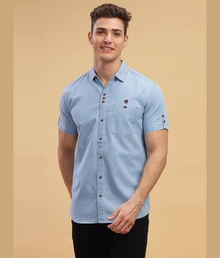 Kuons Avenue Denim Regular Fit Solids Half Sleeves Men's Casual Shirt - Blue ( Pack of 1 )