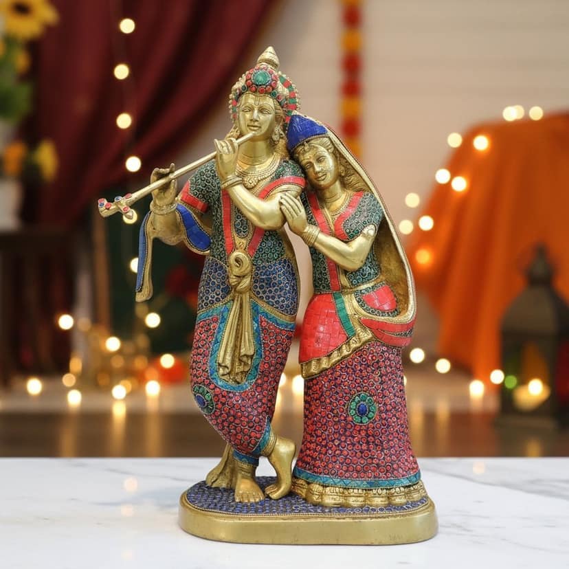 Brass Radha Krishna God Idol - Traditional Religious Showpiece, Height : 23 Inch (BSMAS399 P)