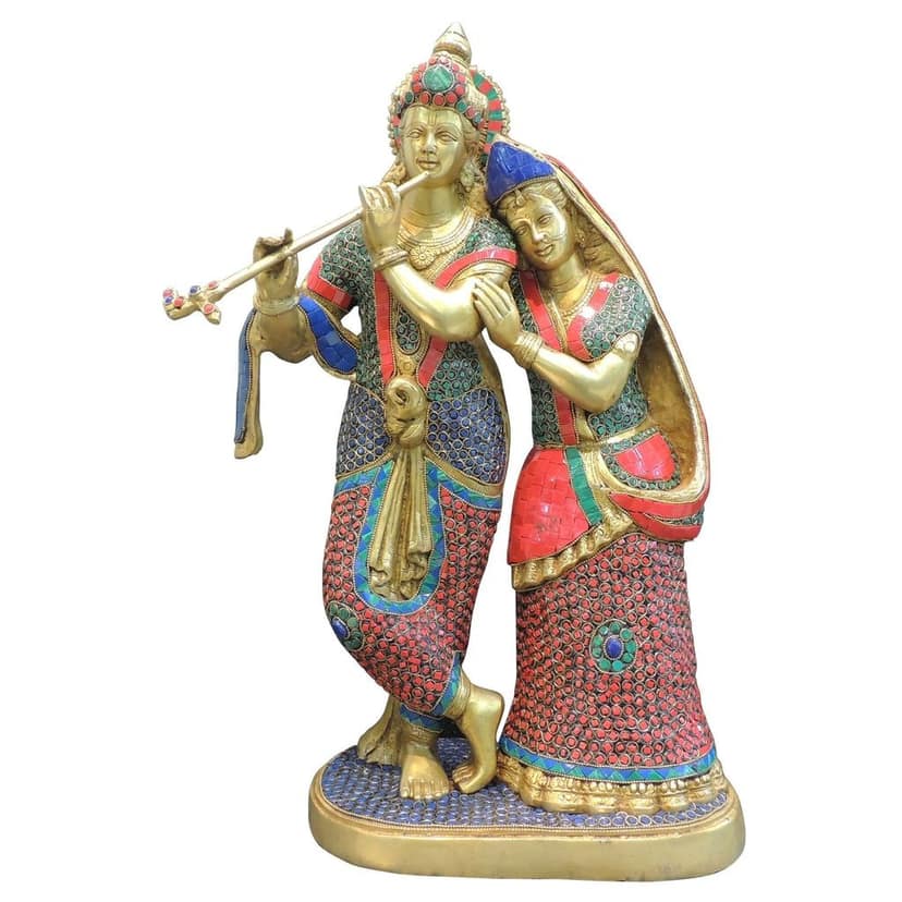 Brass Radha Krishna God Idol - Traditional Religious Showpiece, Height : 23 Inch (BSMAS399 P) view 2