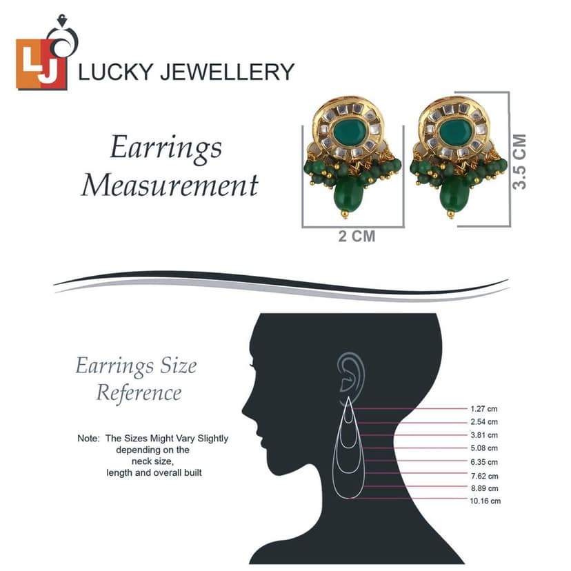 Lucky Jewellery Meenakari 18k Gold Plated Green Color Earring Combo Uncut Big Faux Kundan Choker Necklace set (1010-J5SK-1816-G) view 6