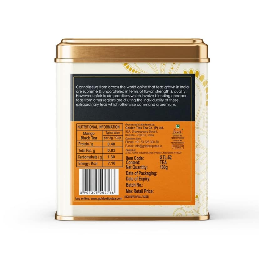 Golden Tips Healthy/Natural and Organic Mango Flavour Loose Leaves Black Tea Tin Can (100 Gram, 50 Cups) view 5