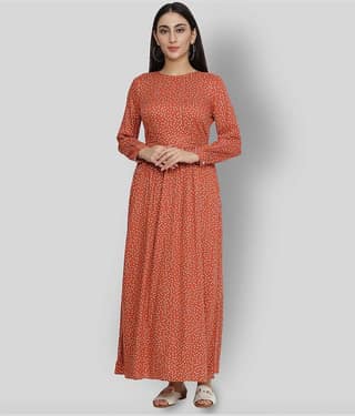 NUEVOSDAMAS Women Rayon Printed Gown ( Orange )