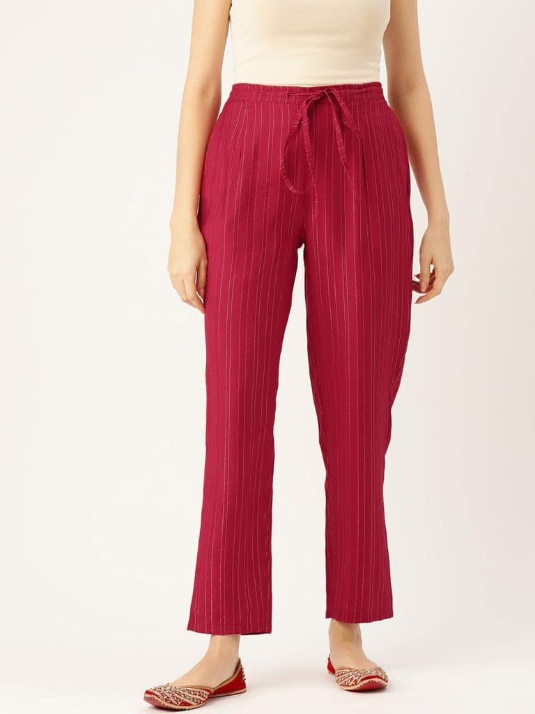 Women Striped Smart Straight Fit Cotton Trousers