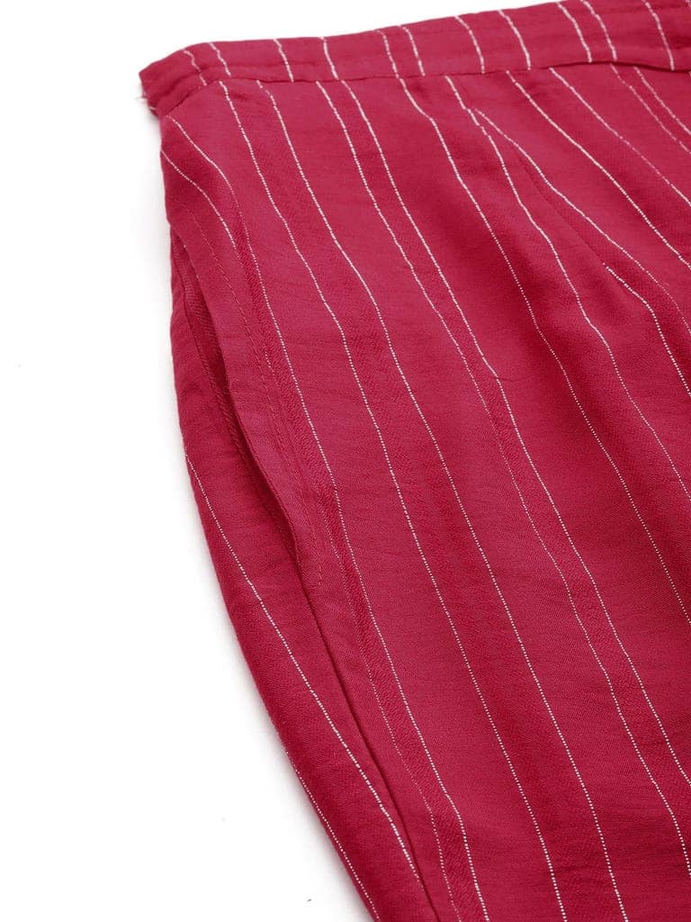 Women Striped Smart Straight Fit Cotton Trousers view 6