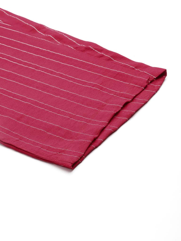 Women Striped Smart Straight Fit Cotton Trousers view 7