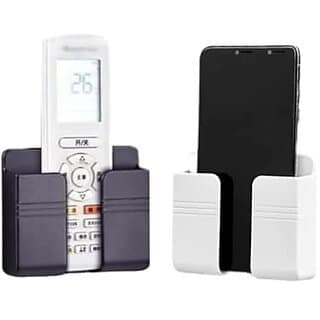 (Pack of 2) Multi-Purpose Mobile Charging Wall Stand Plastic Pack of 2pcs Mobile Holder (Black/White)
