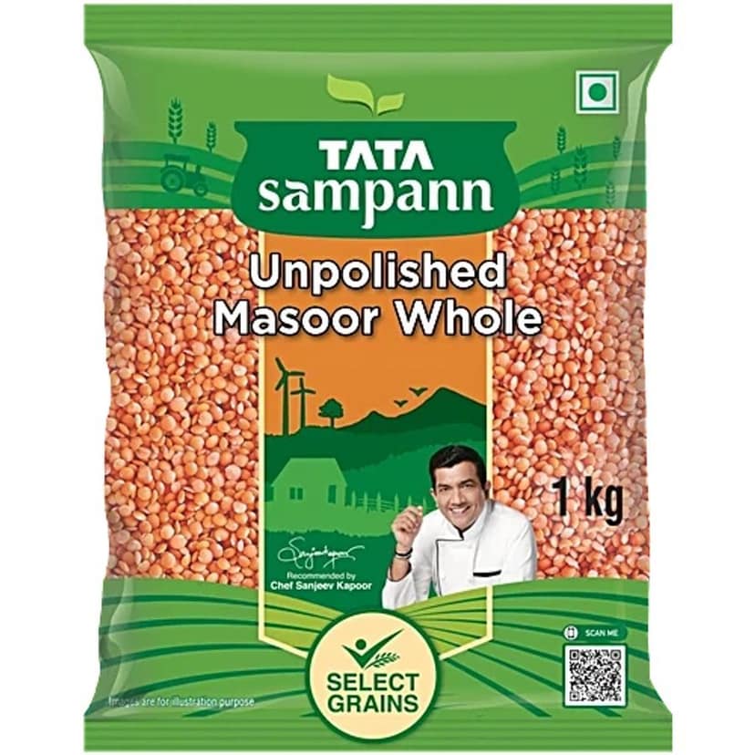 Tata Sampann Masoor Dal/Mysore Bele - Whole, Unpolished, 1 kg - 1 kg - Four units